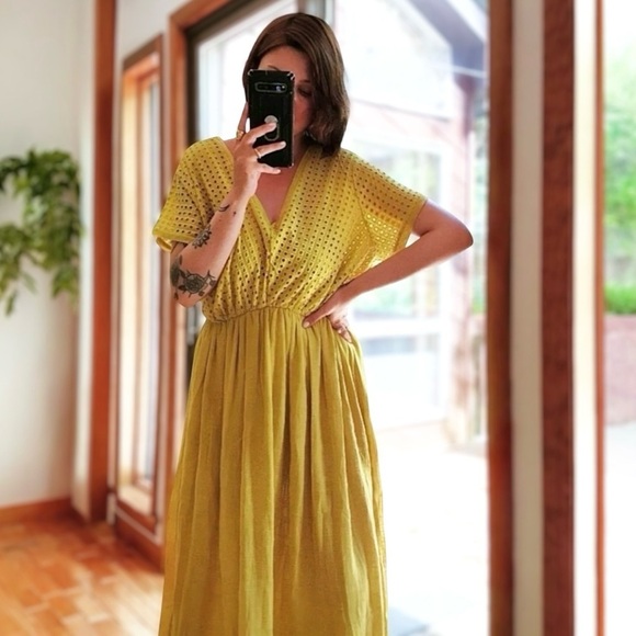 Kaktus Boho Eyelet Oversized V-neck Maxi Dress Size S - Picture 3 of 7